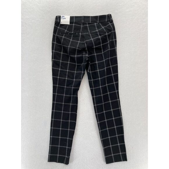 Old Navy Pixie Pants Women's 2 Black Plaid Stretch Fabric Slim Leg Ankle Pants - Picture 12 of 12